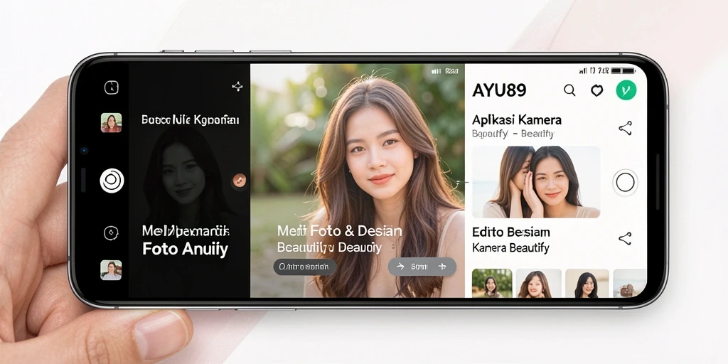 Tampilan antarmuka AYU89 yang user-friendly dan fitur kamera beautify yang menarik.