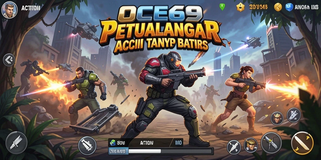 Antarmuka permainan OCE69 yang dinamis dan penuh aksi.