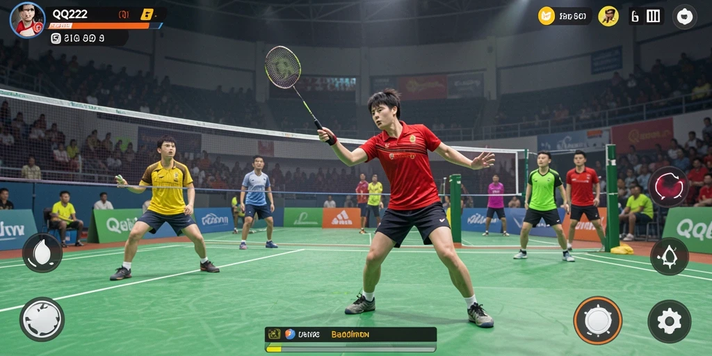 Tampilan antarmuka game Badminton yang menarik dan intuitif di QQ222.